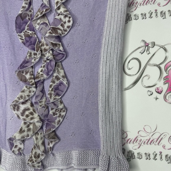 Arte shirt purple cheetah print beaded embroidery ruffle frills stretchy y2k - Picture 4 of 12